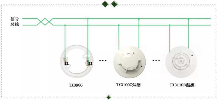 TX3100C點型光電感煙火災(zāi)探測器、TX3110B點型光電感溫火災(zāi)探測器接線圖